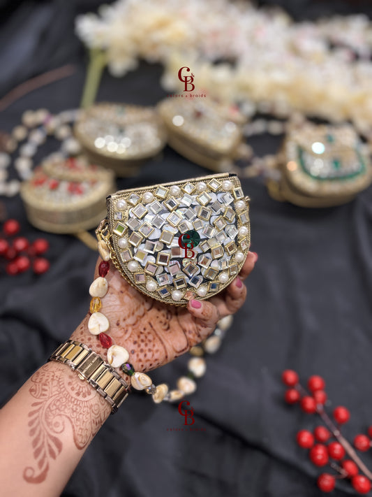 Green Kundan Mini Brass clutch