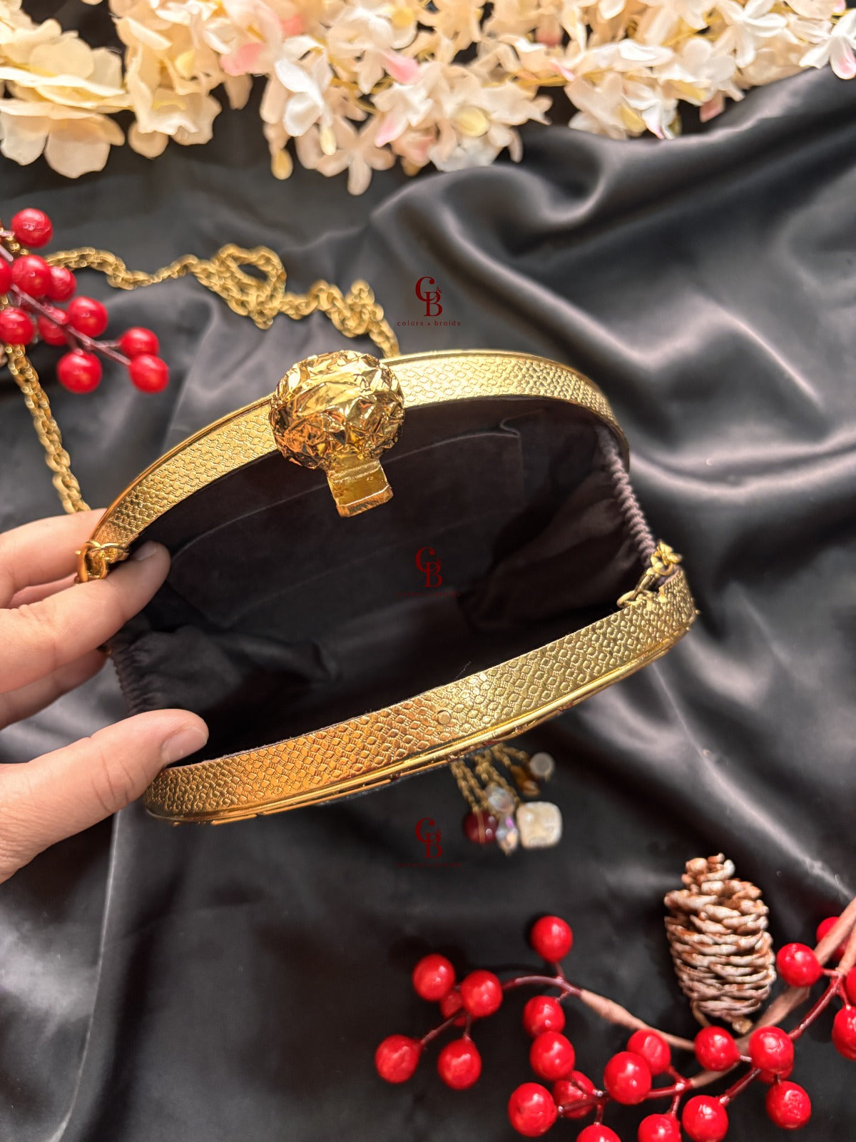 Blue Coaster Mother of Pearl Brass Clutch