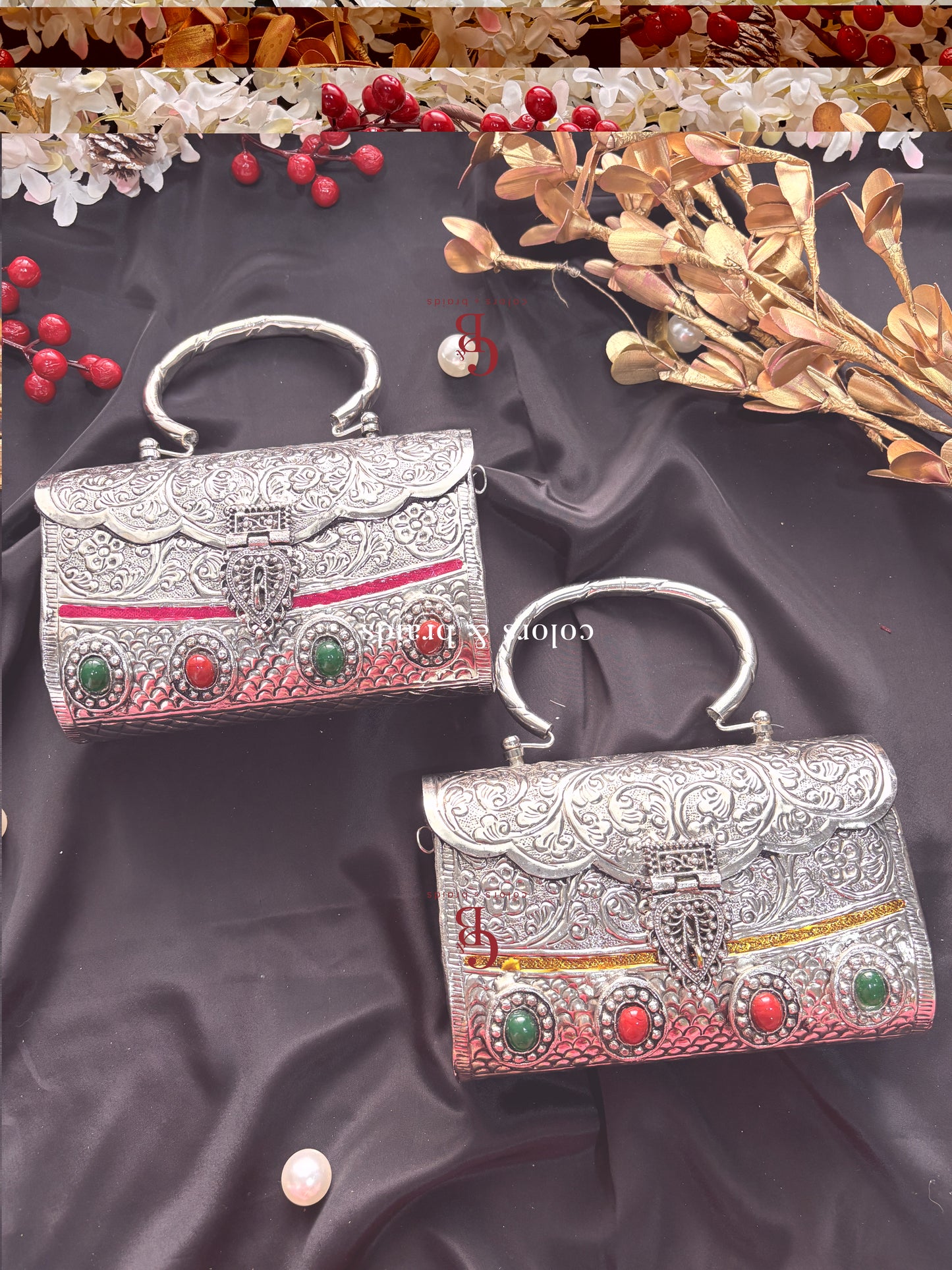 Samaira Silver Brass Clutch