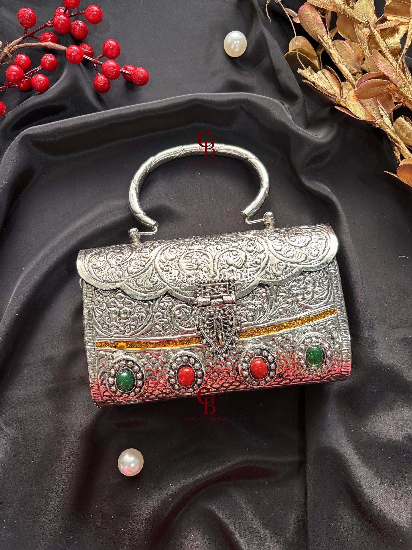 Samaira Silver Brass Clutch