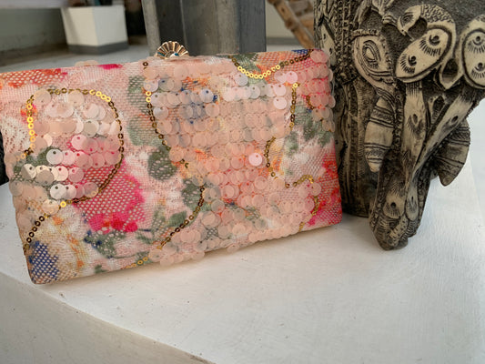 Pastel Pink Sequins Clutch