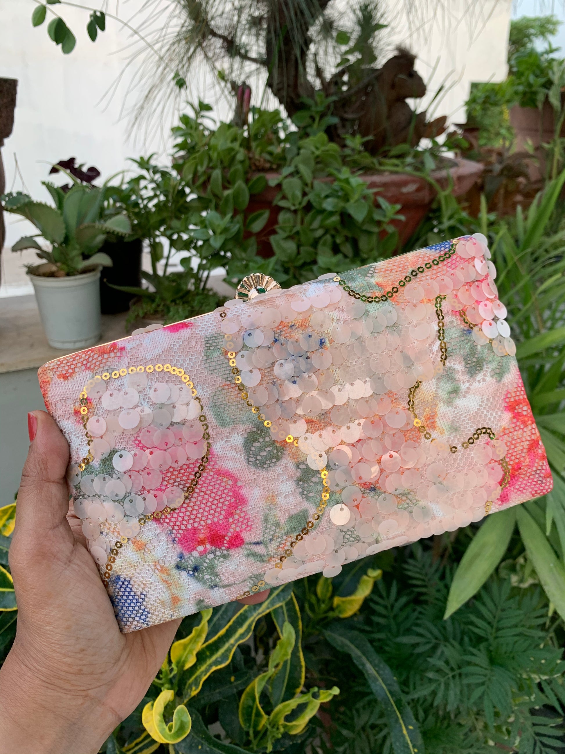 patchwork mini clutch python cream-turquoise – otra... Pastel Pink Sequins Clutch – colorsandbraids